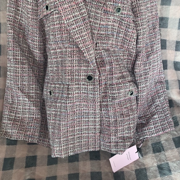 NWT Avec Les Filles Pink/White/Black Plaid Tweed Blazer SZ XL W 4 Pockets - Picture 3 of 11